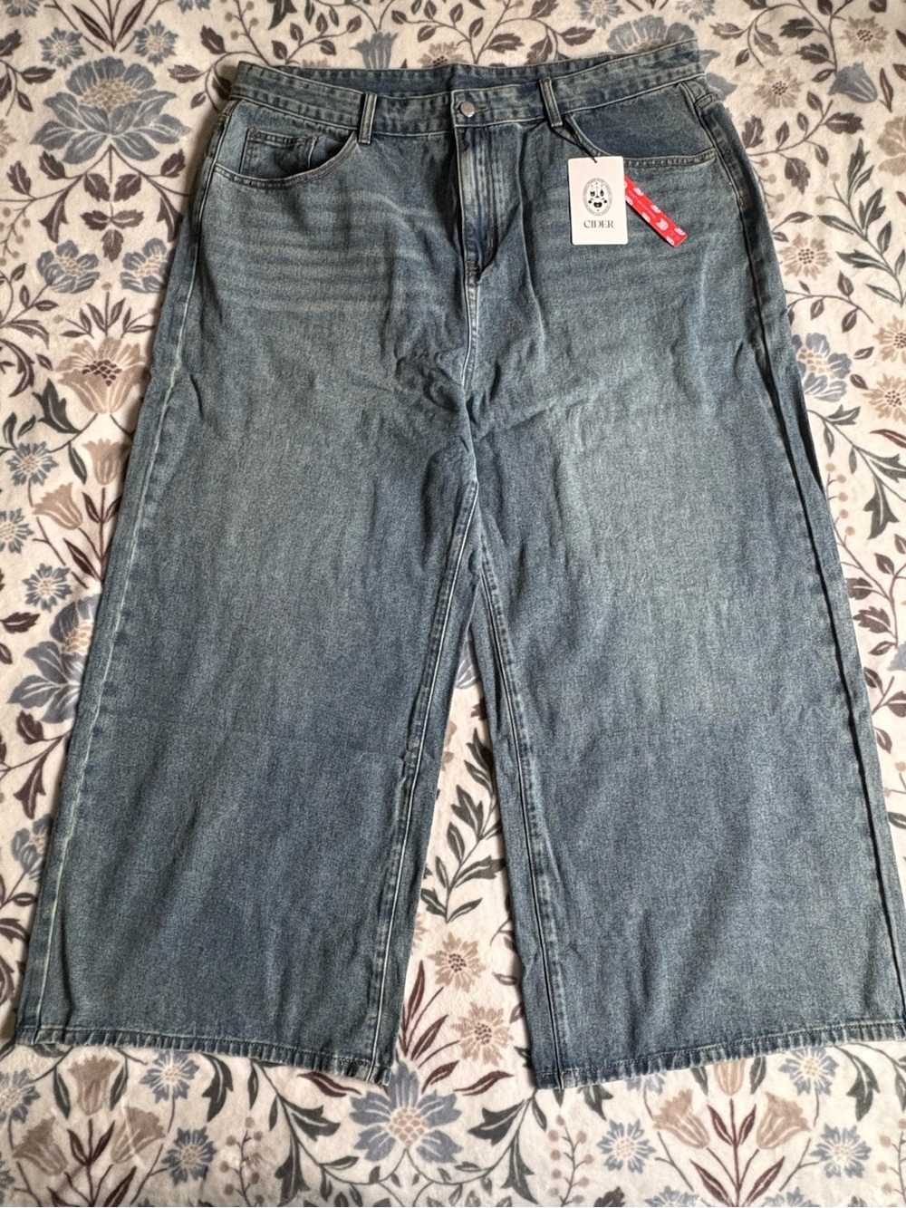 Cider Wide Leg Flared Jeans in Light Blue Denim